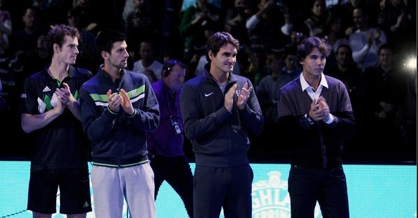 Andy Murray, Novak Đoković, Roger Federer in Rafael Nadal pred štirimi leti na zaključnem turnirju v Londonu.